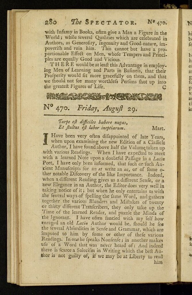 Miniatura de The Spectator del 29 de agosto de 1712, nº 470