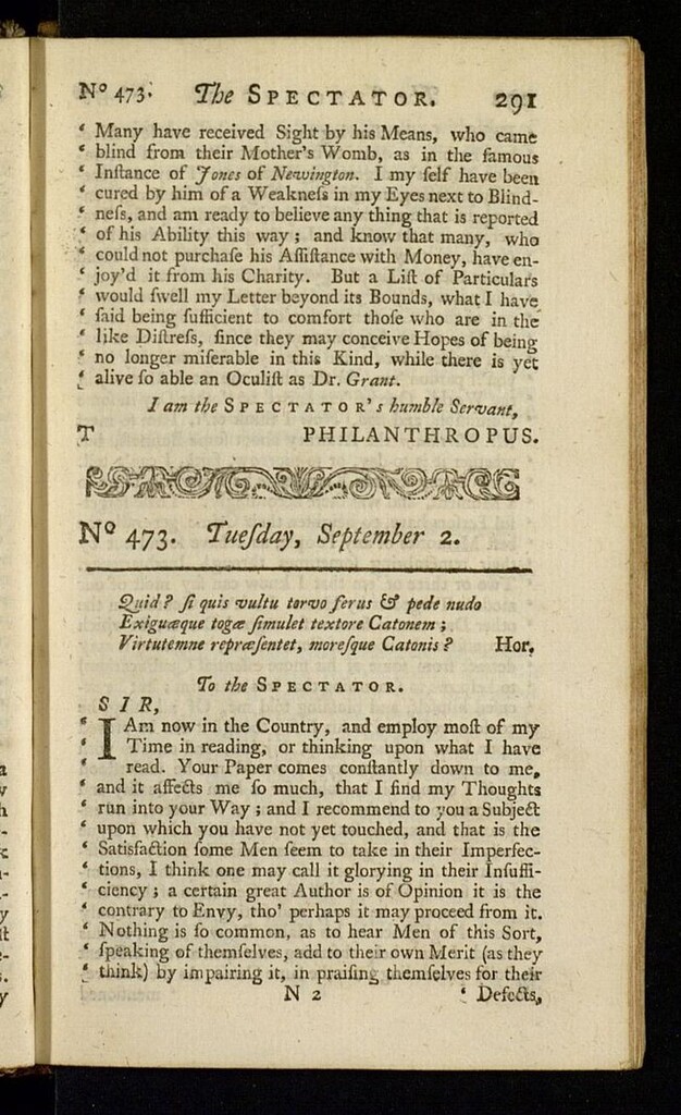 Miniatura de The Spectator del 2 de septiembre de 1712, nº 473
