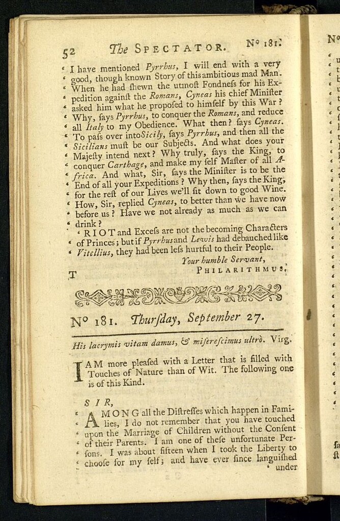 Miniatura de The Spectator del 27 de septiembre de 1711, nº 181