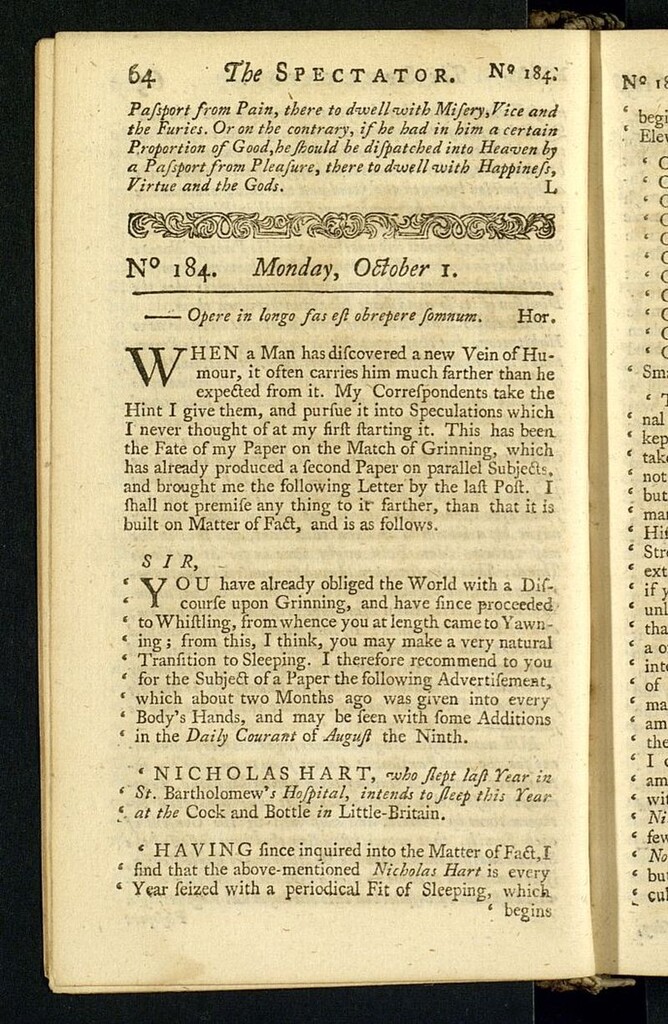 Miniatura de The Spectator del 1 de octubre de 1711, nº 184