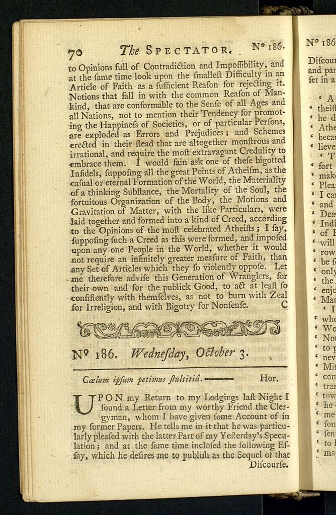 Miniatura de The Spectator del 3 de octubre de 1711, nº 186