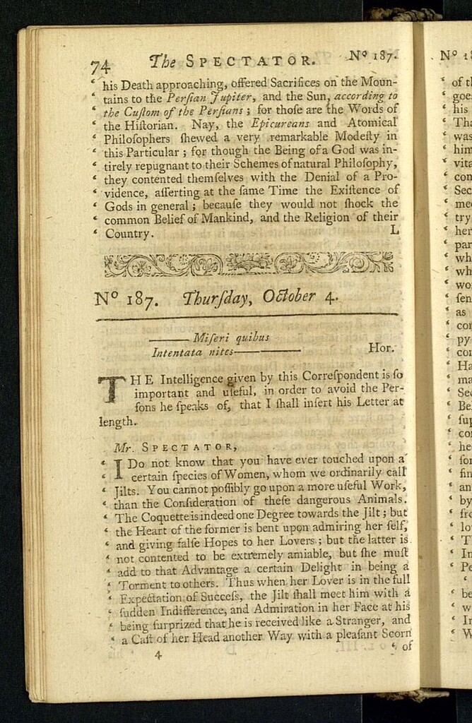 Miniatura de The Spectator del 4 de octubre de 1711, nº 187