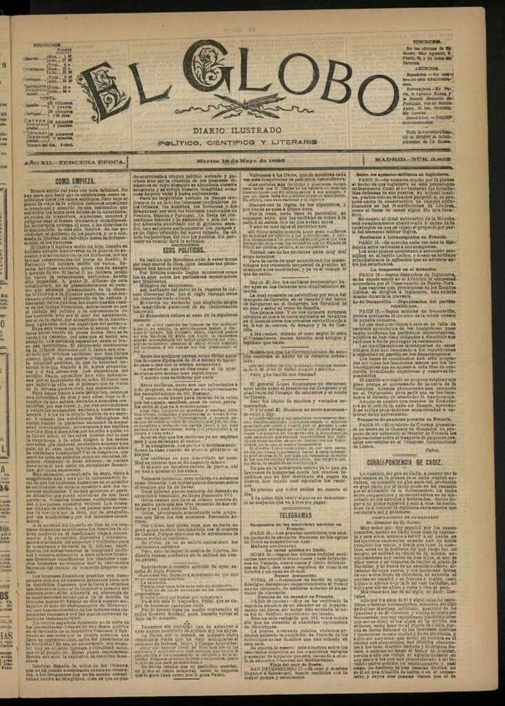 Miniatura de El Globo : diario ilustrado del 18 de mayo de 1886, nº 3853