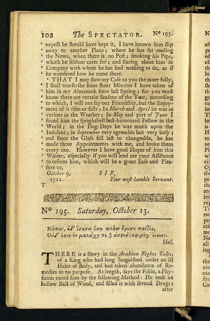 Miniatura de The Spectator del 13 de octubre de 1711, n 195