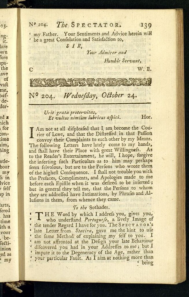 Miniatura de The Spectator del 24 de octubre de 1711, nº 204