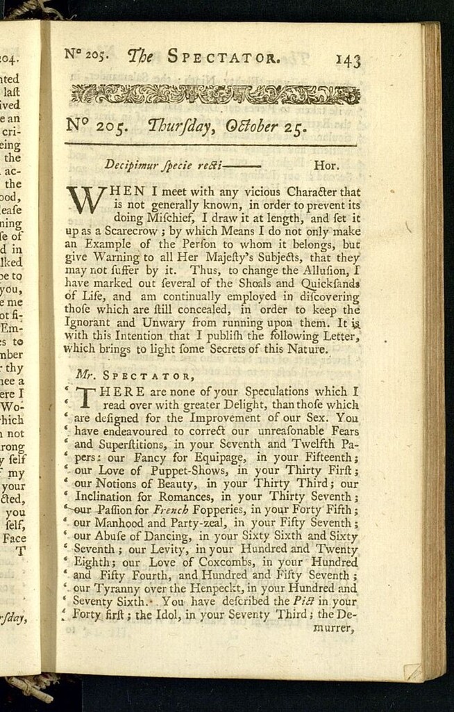 Miniatura de The Spectator del 25 de octubre de 1711, nº 205