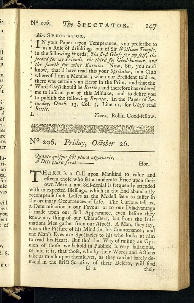 Miniatura de The Spectator del 26 de octubre de 1711, nº 206