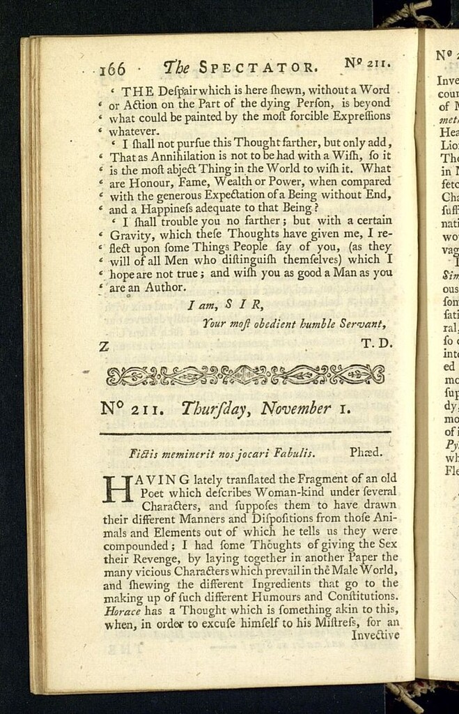 Miniatura de The Spectator del 1 de noviembre de 1711, nº 211