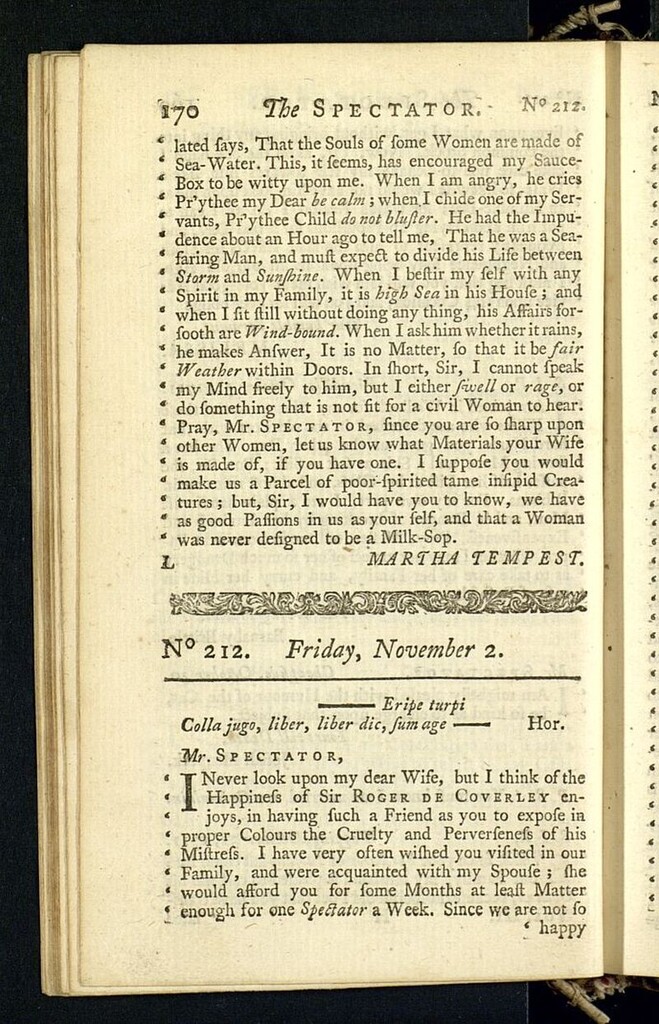 Miniatura de The Spectator del 2 de noviembre de 1711, nº 212