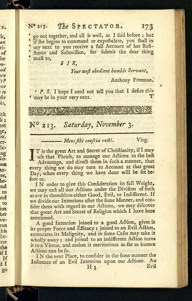 Miniatura de The Spectator del 3 de noviembre de 1711, nº 213
