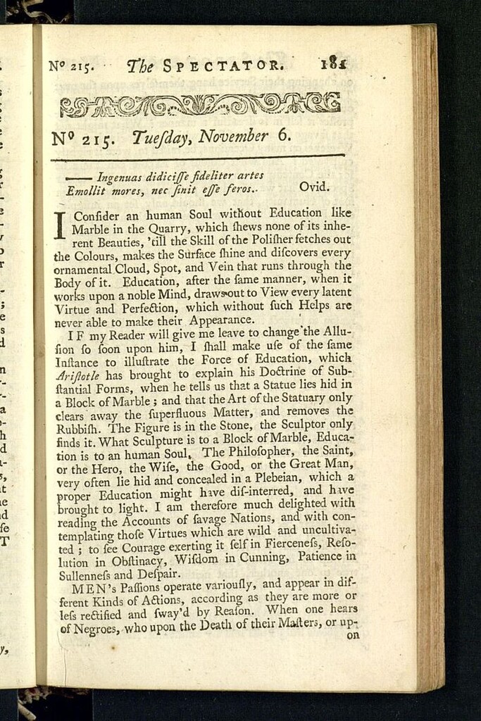 Miniatura de The Spectator del 6 de noviembre de 1711, nº 215
