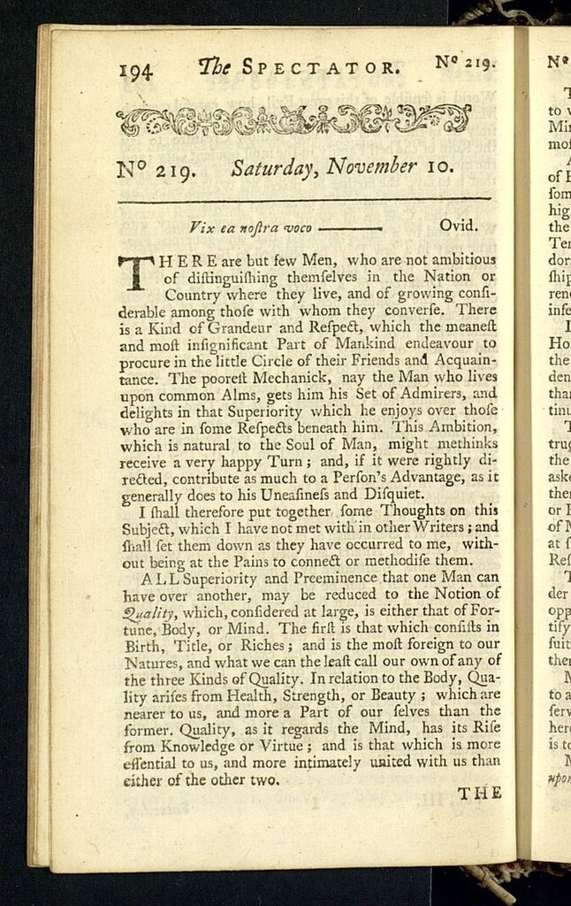 Miniatura de The Spectator del 10 de noviembre de 1711, nº 219