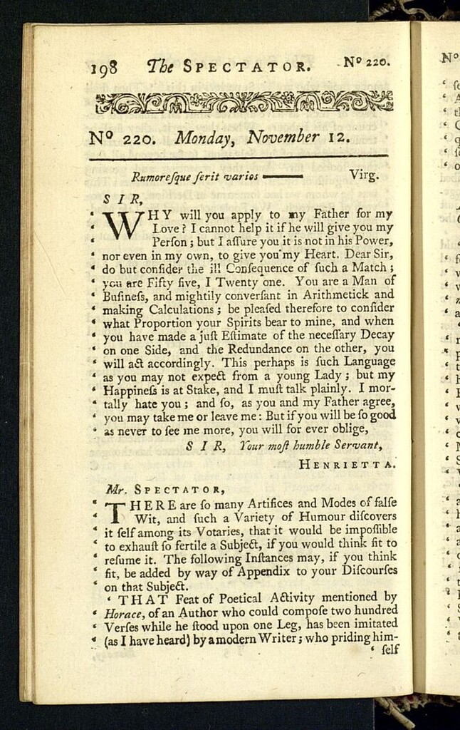 Miniatura de The Spectator del 12 de noviembre de 1711, nº 220