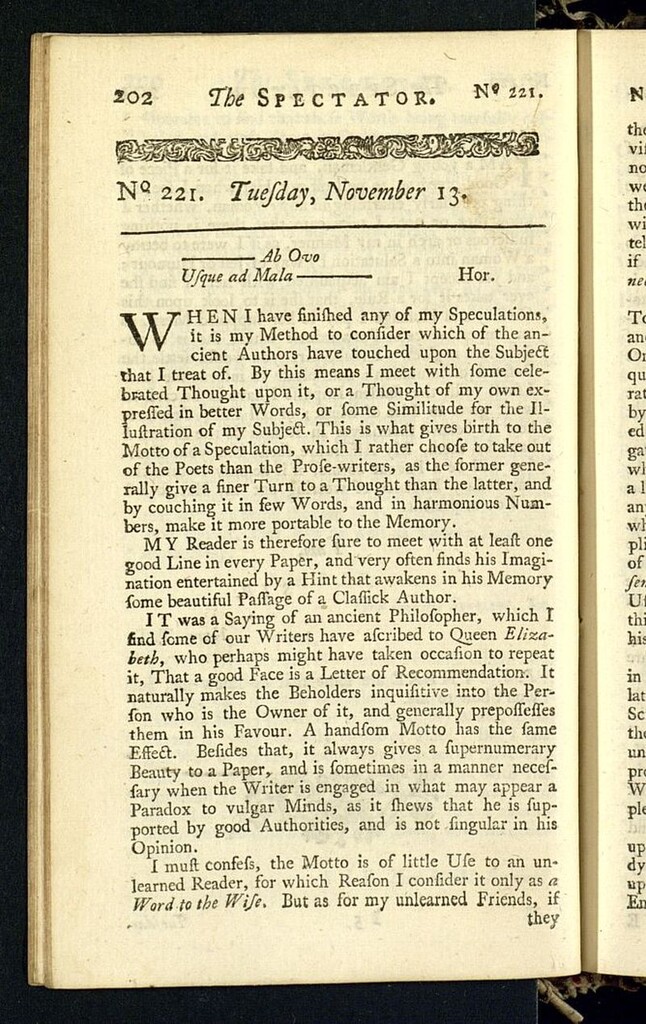 Miniatura de The Spectator del 13 de noviembre de 1711, nº 221