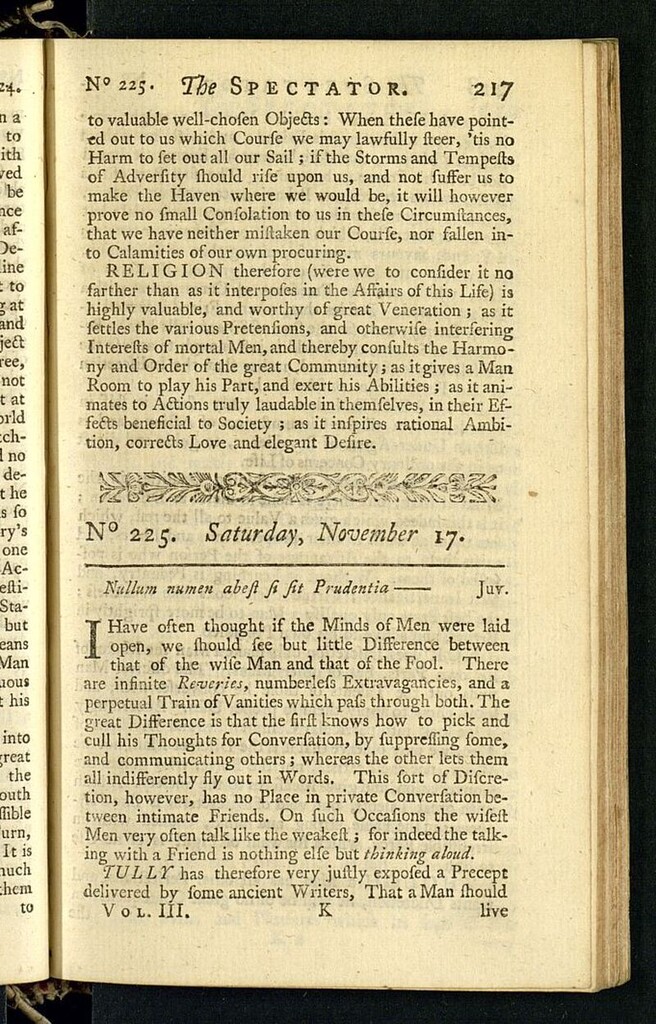 Miniatura de The Spectator del 17 de noviembre de 1711, nº 225