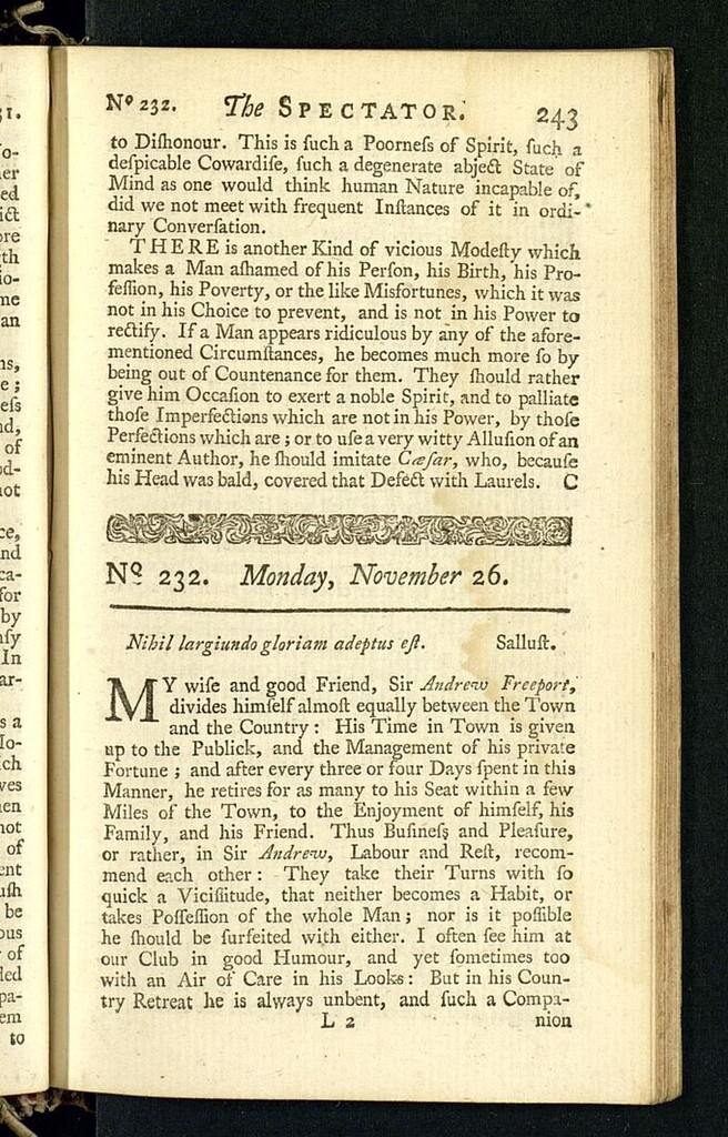 Miniatura de The Spectator del 26 de noviembre de 1711, nº 232