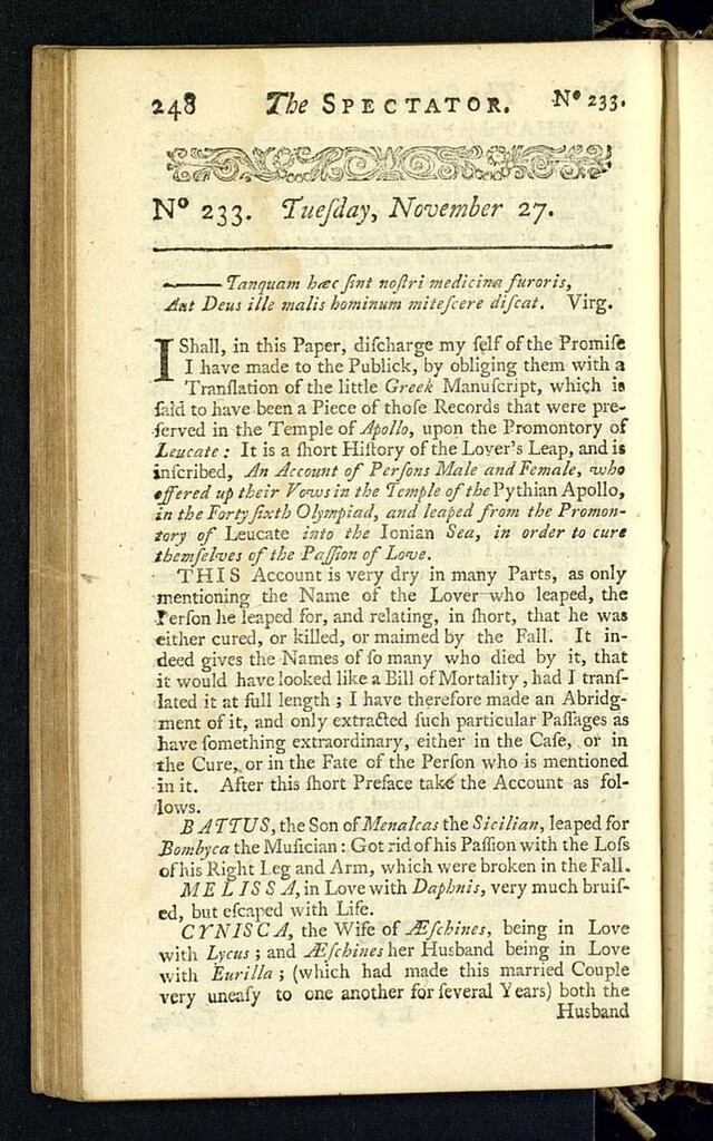 Miniatura de The Spectator del 27 de noviembre de 1711, nº 233