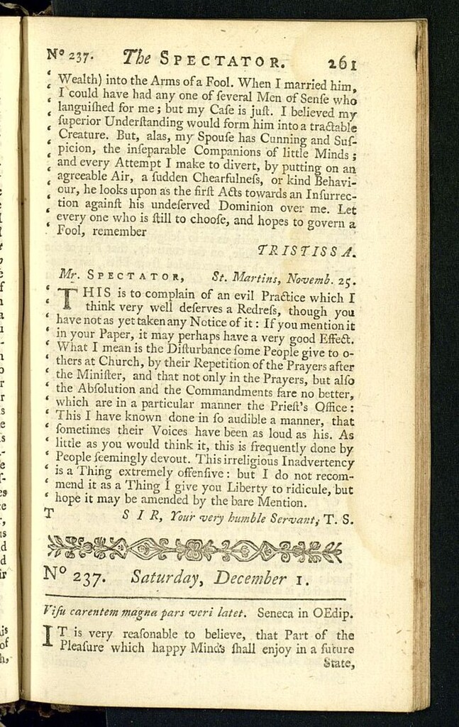 Miniatura de The Spectator del 1 de diciembre de 1711, nº 237