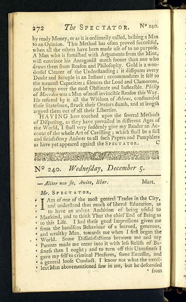 Miniatura de The Spectator del 5 de diciembre de 1711, nº 240