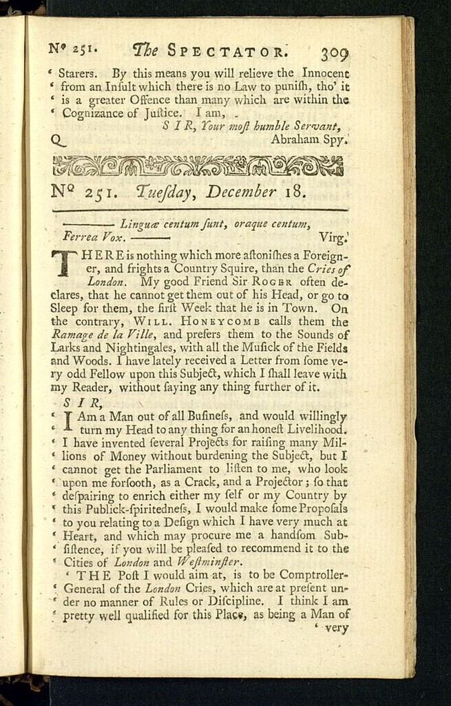 Miniatura de The Spectator del 18 de diciembre de 1711, nº 251