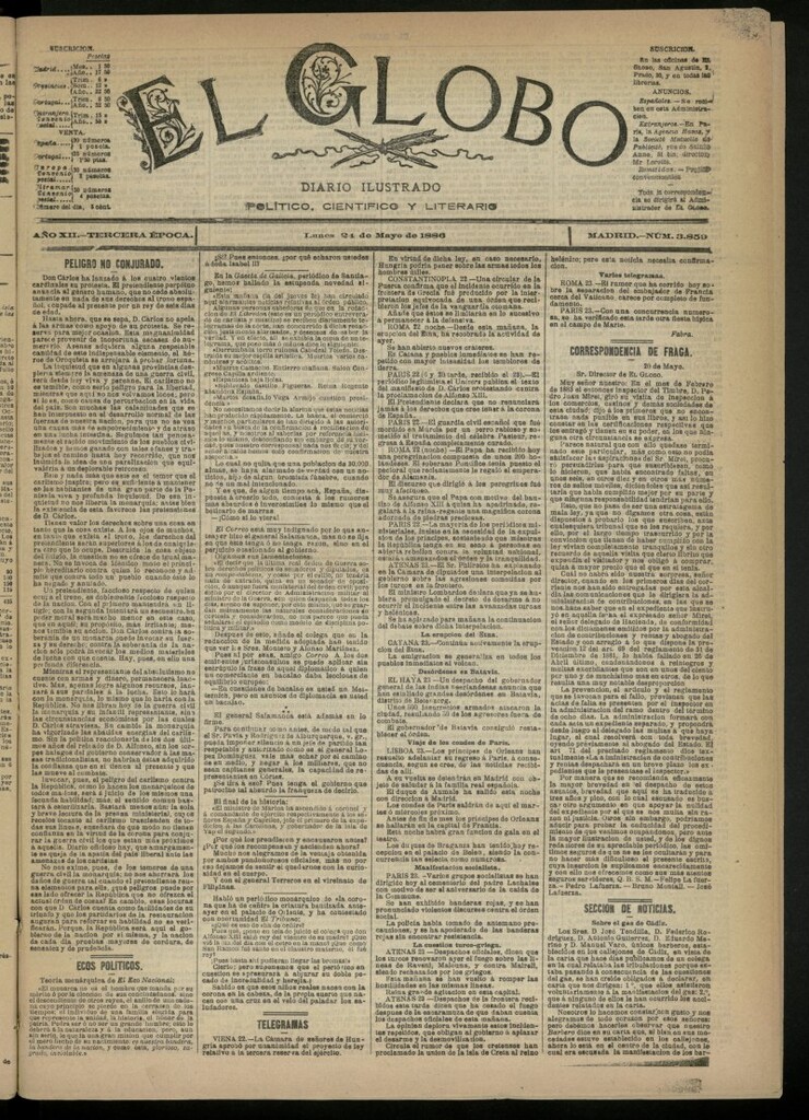 Miniatura de El Globo : diario ilustrado del 24 de mayo de 1886, nº 3859
