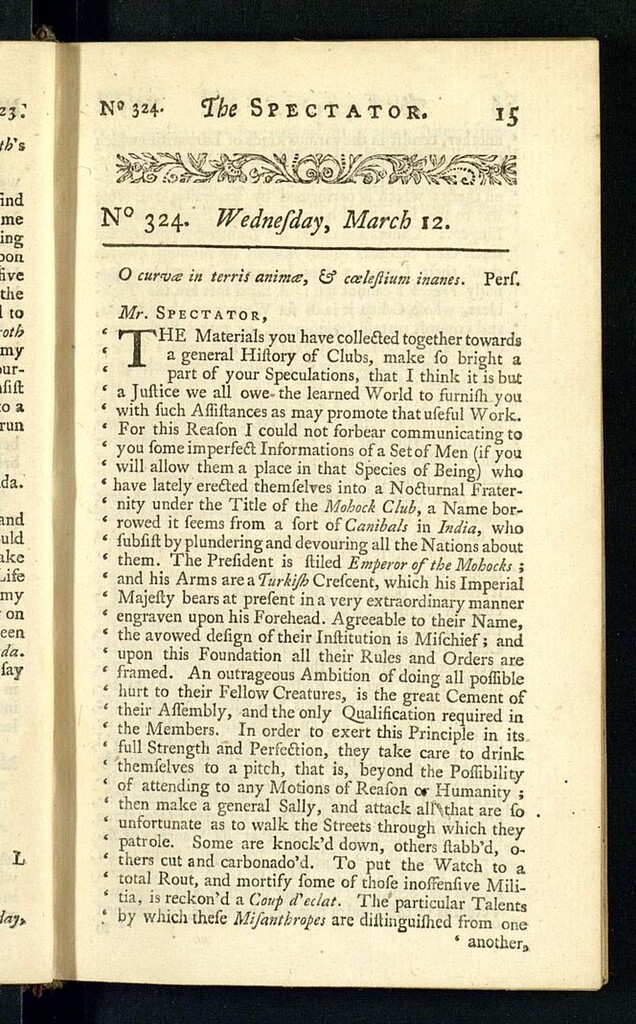 Miniatura de The Spectator del 12 de marzo de 1712, nº 324