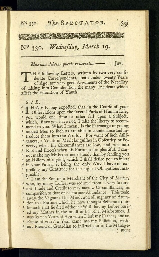 Miniatura de The Spectator del 19 de marzo de 1712, nº 330