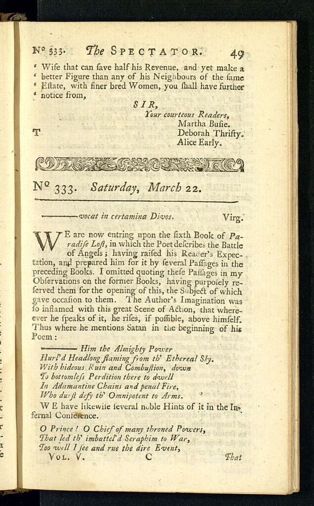Miniatura de The Spectator del 22 de marzo de 1712, nº 333