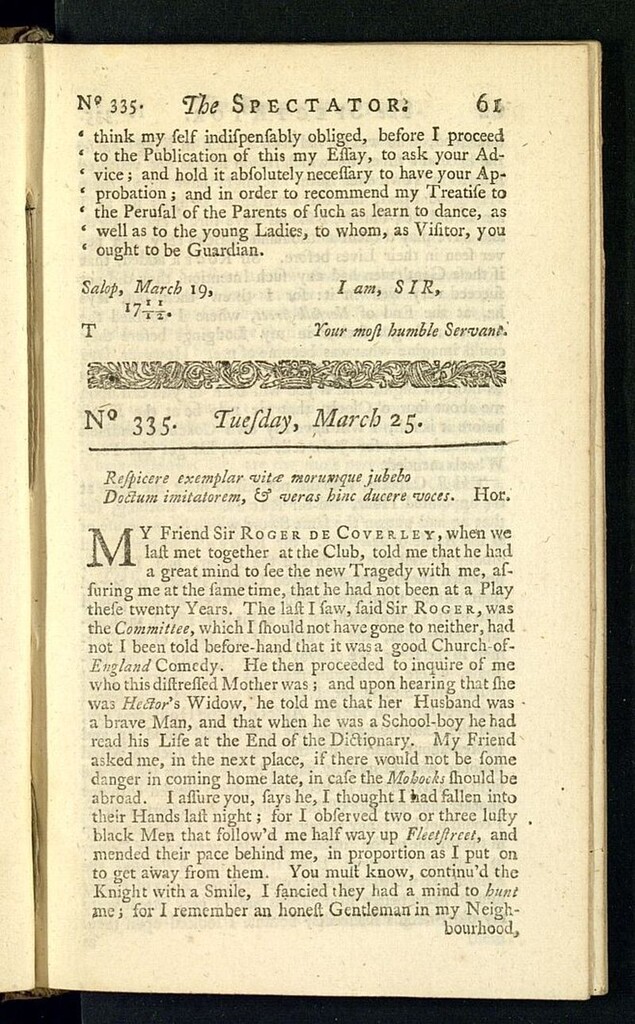 Miniatura de The Spectator del 25 de marzo de 1712, nº 335