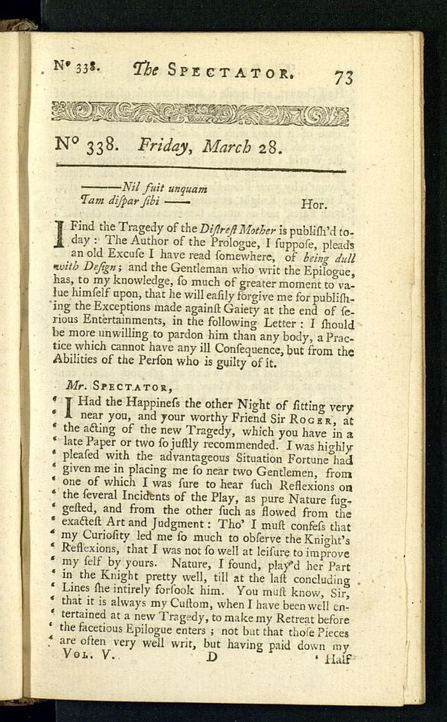 Miniatura de The Spectator del 28 de marzo de 1712, nº 338