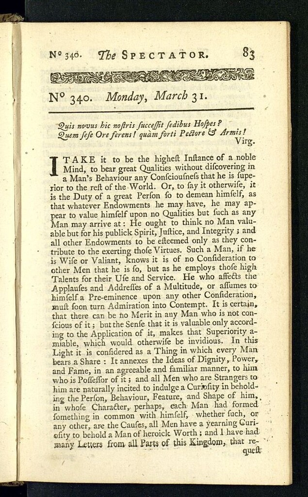 Miniatura de The Spectator del 31 de marzo de 1712, nº 340
