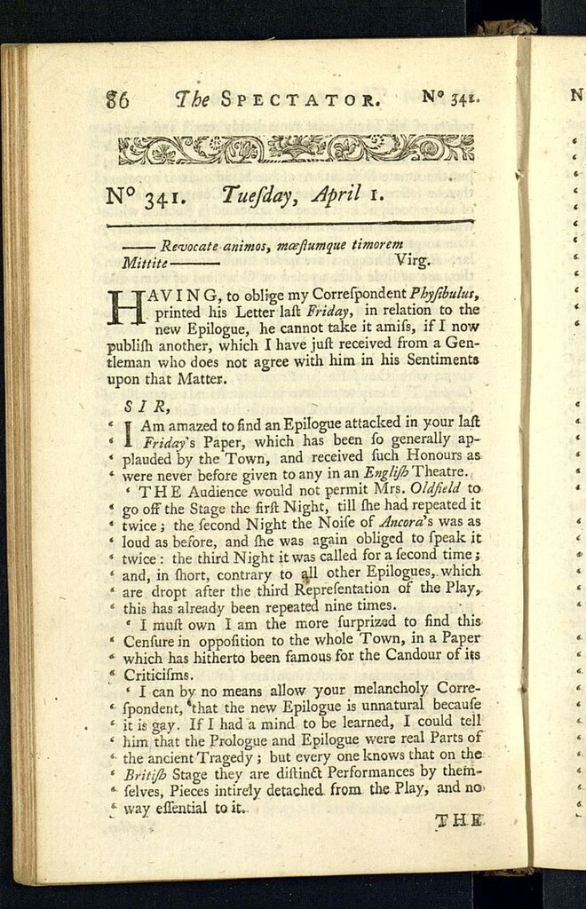 Miniatura de The Spectator del 1 de abril de 1712, nº 341
