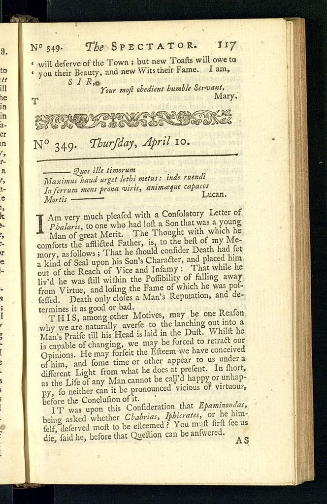 Miniatura de The Spectator del 10 de abril de 1712, nº 349