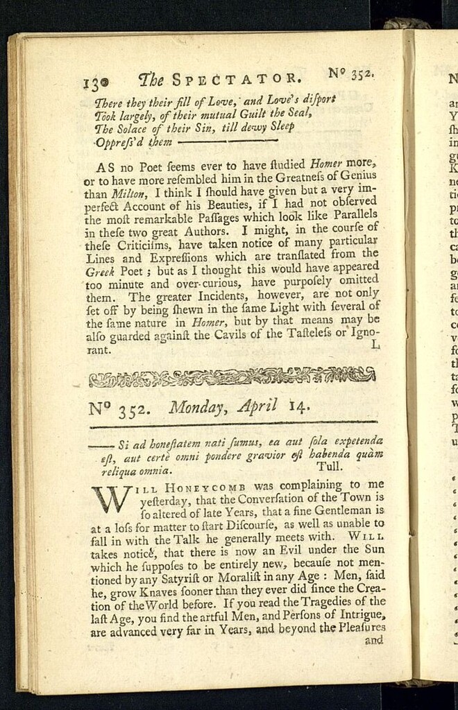Miniatura de The Spectator del 14 de abril de 1712, nº 352