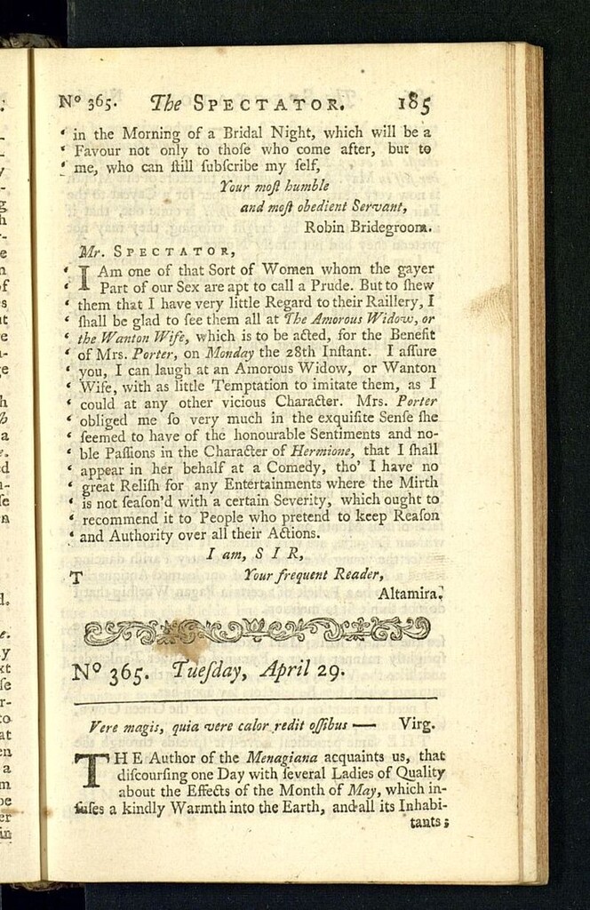 Miniatura de The Spectator del 29 de abril de 1712, nº 365