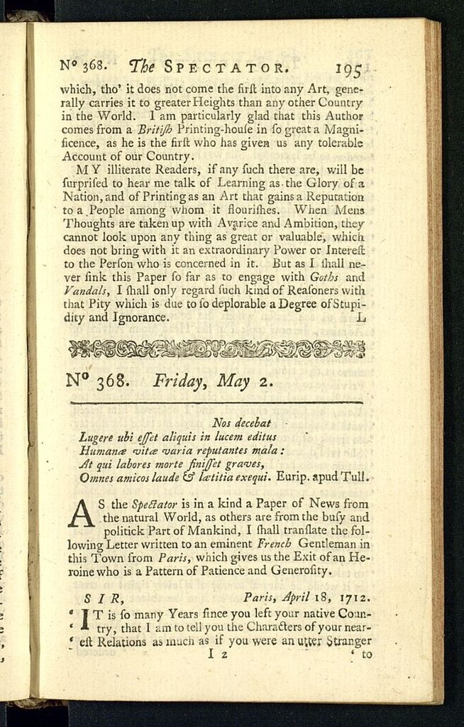 Miniatura de The Spectator del 2 de mayo de 1712, nº 368