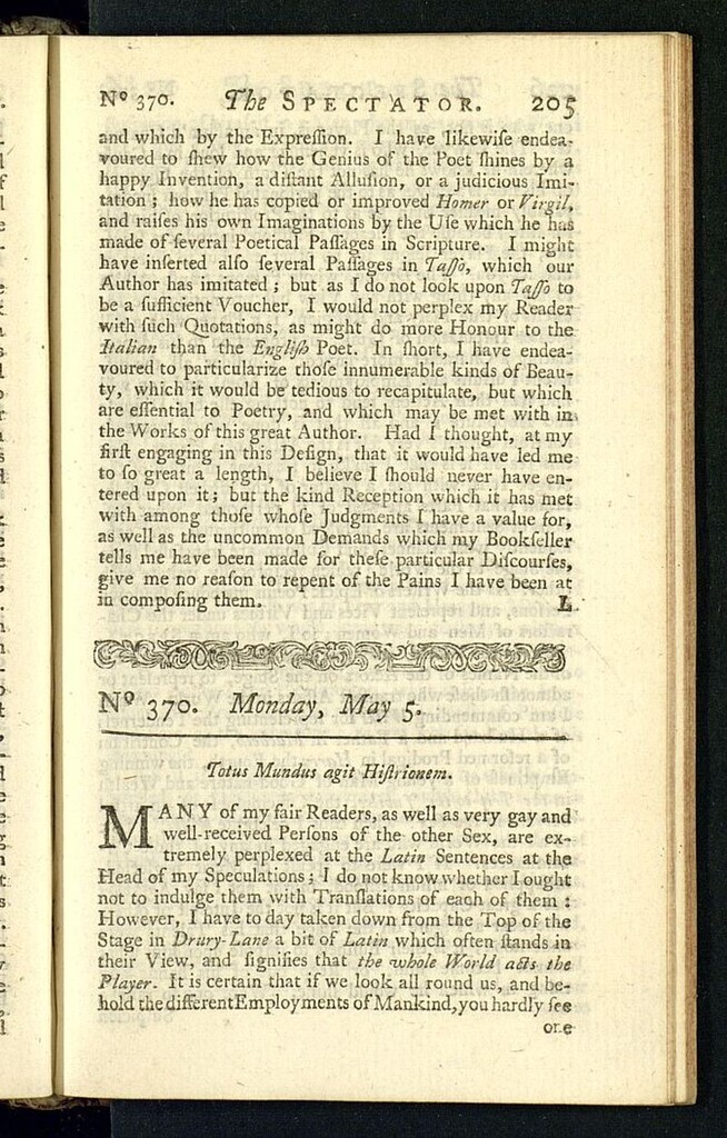 Miniatura de The Spectator del 5 de mayo de 1712, nº 370