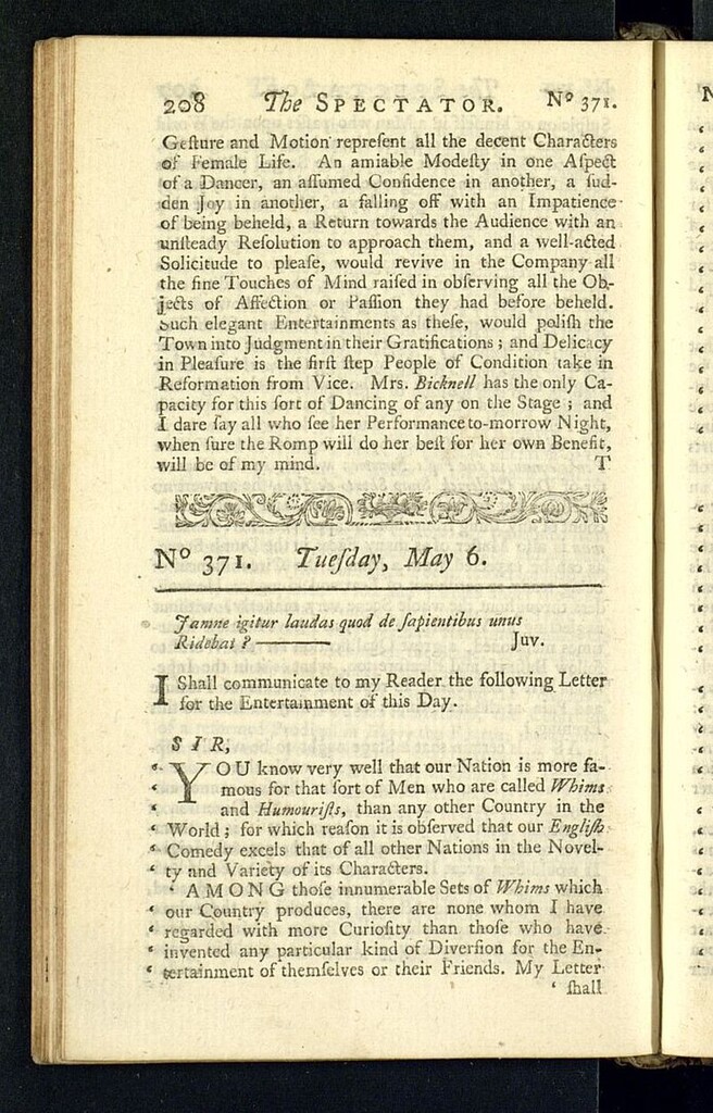 Miniatura de The Spectator del 6 de mayo de 1712, nº 371