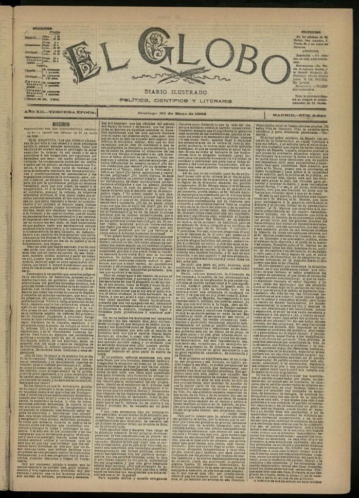 Miniatura de El Globo : diario ilustrado del 30 de mayo de 1886, nº 3865