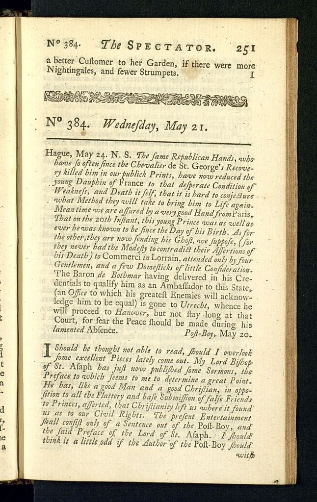 Miniatura de The Spectator del 21 de mayo de 1712, nº 384