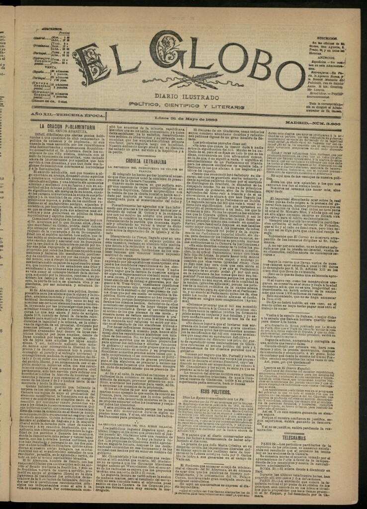 Miniatura de El Globo : diario ilustrado del 31 de mayo de 1886, nº 3866