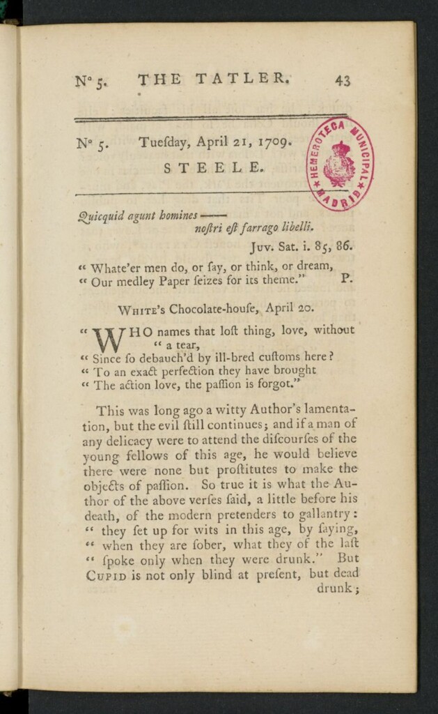 Miniatura de The Tatler del 21 de abril de 1709, nº 5