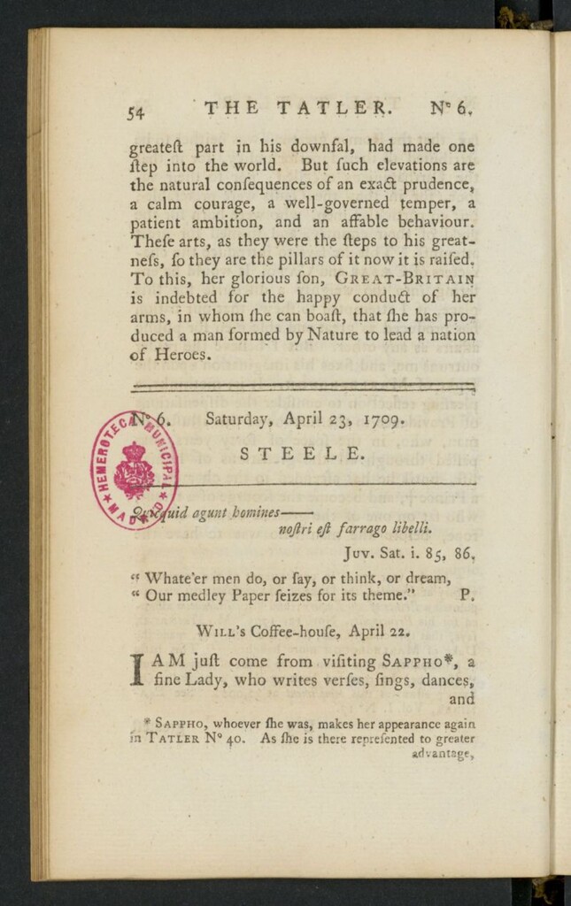 Miniatura de The Tatler del 23 de abril de 1709, nº 6