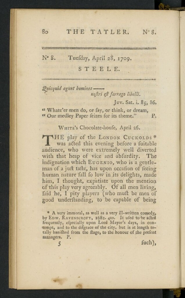 Miniatura de The Tatler dle 28 de abril de 1709, nº 8