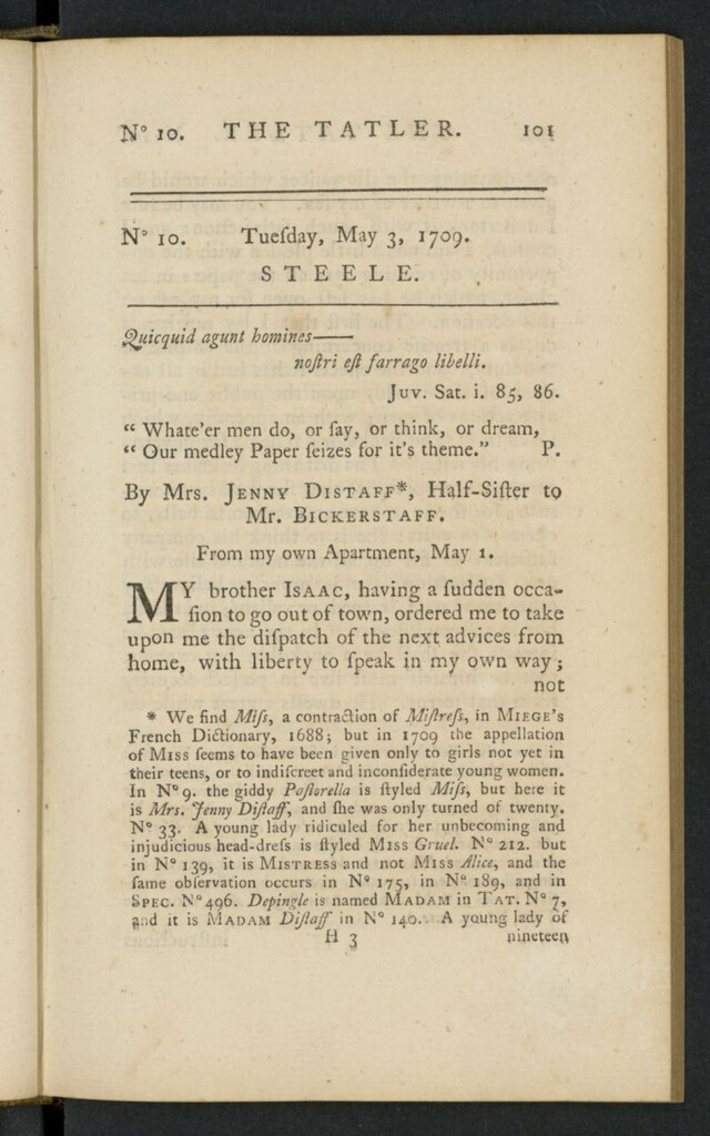 Miniatura de The Tatler del 3 de mayo de 1709, nº 10