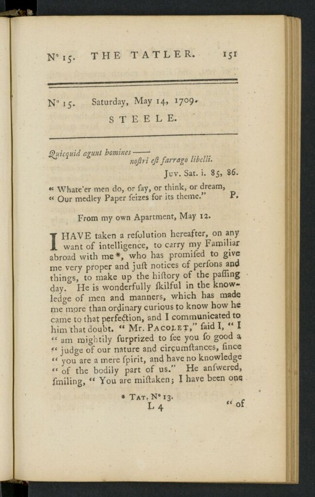 Miniatura de The Tatler del 14 de mayo de 1709, nº 15