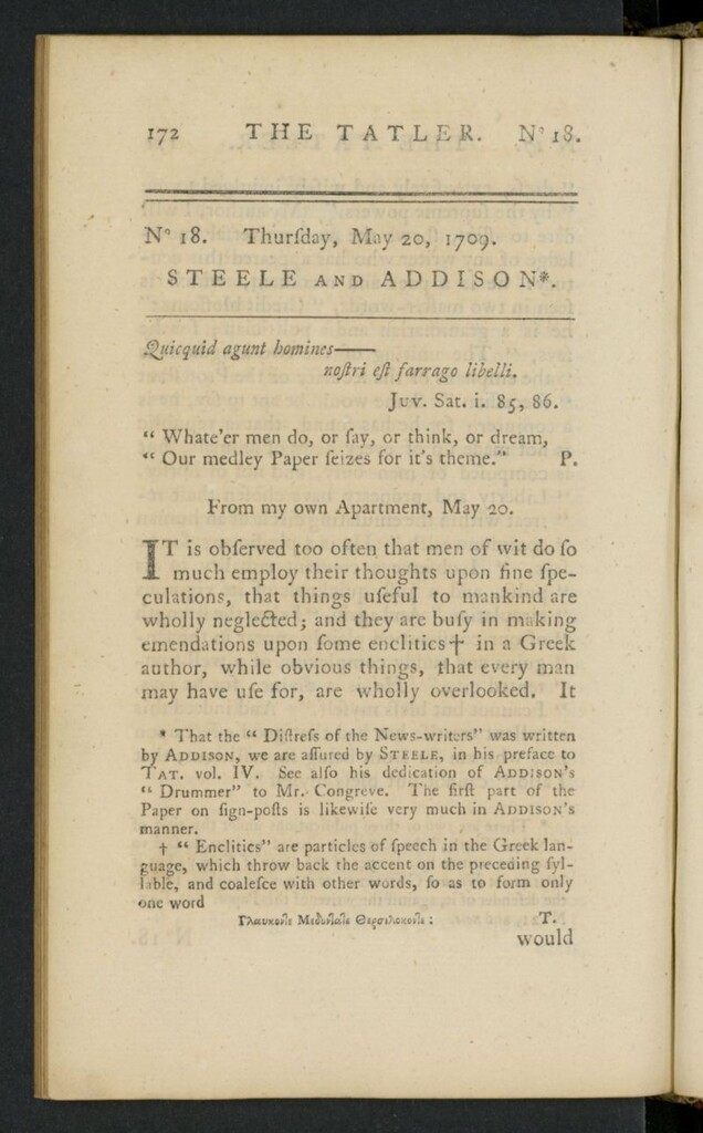 Miniatura de The Tatler del 20 de mayo de 1709, nº 18