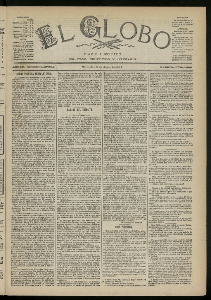 Miniatura de El Globo : diario ilustrado del 2 de junio de 1886, nº 3868