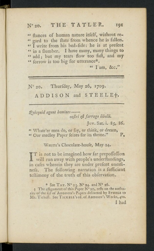 Miniatura de The Tatler del 26 de mayo de 1709, nº 20