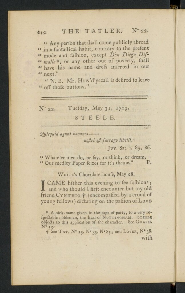 Miniatura de The Tatler del 31 de mayo de 1709, nº 22